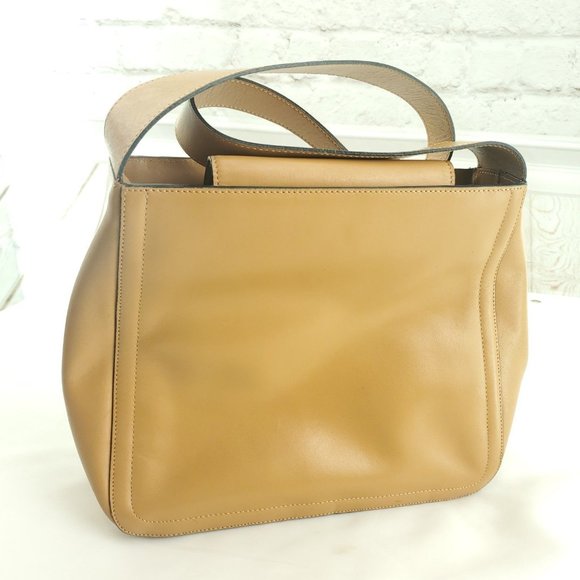 Adrienne Vittadini Womens Tan Leather Flap Snap Classic Shoulder Handbag Purse - Picture 2 of 15